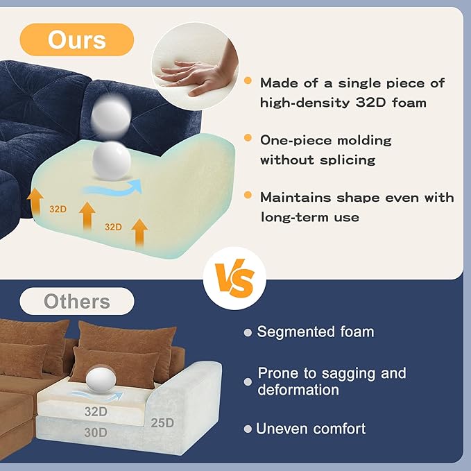 110-Inch Cloud Sectional Couches L-Shaped 4 Seat Boneless Modular Sofa with Ottoman Velvet Tufted Upholstered Boneless Couch Floor Full Foam Sofas for Living Room