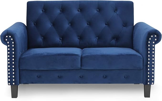 Furinno Bastia Vintage Modern Chesterfield Button Tufted Loveseat/Sofa Couch for Living Room Navy Velvet