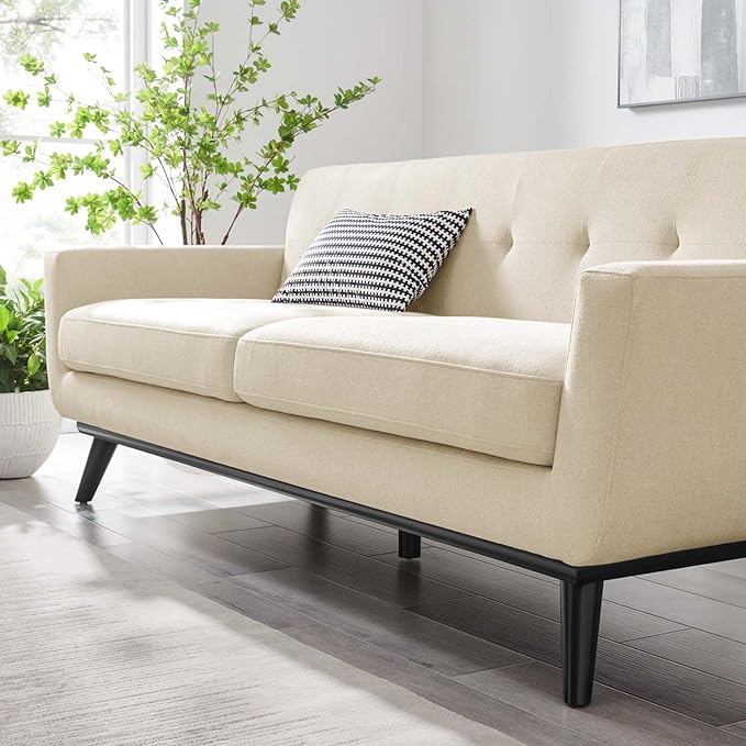 Modway Engage Modern Tufted Back Textured Fabric Sofa in Beige