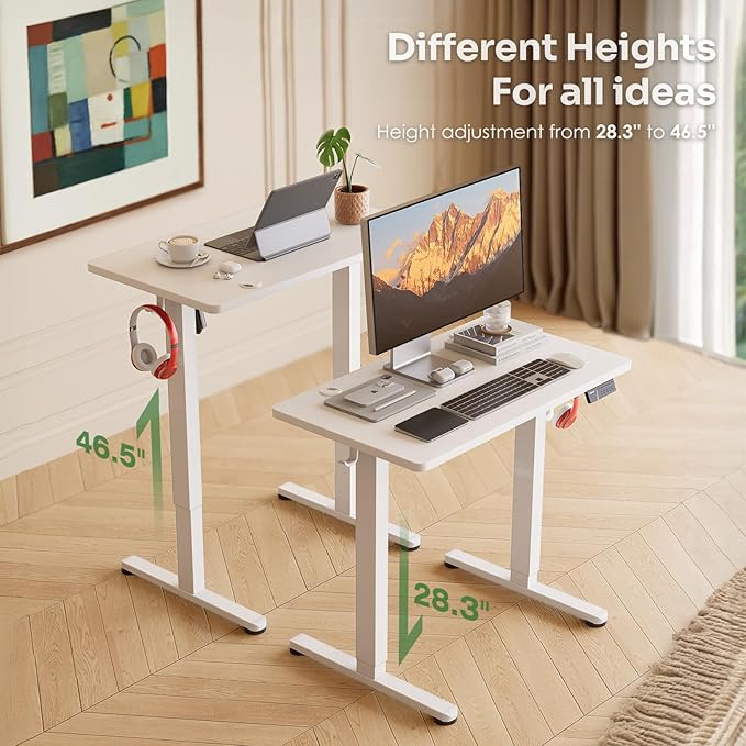 Monomi Small Electric Standing Desk 35 x 24 Whole Piece Height Adjustable with Memory Controller White Sit to Stand Desk Workstation for Home Office