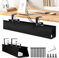 Under Desk Cable Management Tray - Heavy Duty No-Drill Clamp &amp Screw Mount 28-Inch Cord Organizer for Home Office Gaming Setup &amp Study Room Holds Power Strip &amp Large Adapters (Black 28