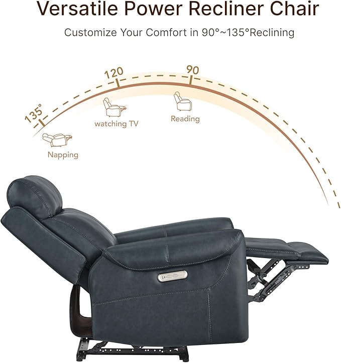 Wall Hugger Recliner Chair for Adults Faux Leather RV Recliner with USB Charging Ports Electric Power Reclining Sofa for Living Room Home Theater Seating Bedroom