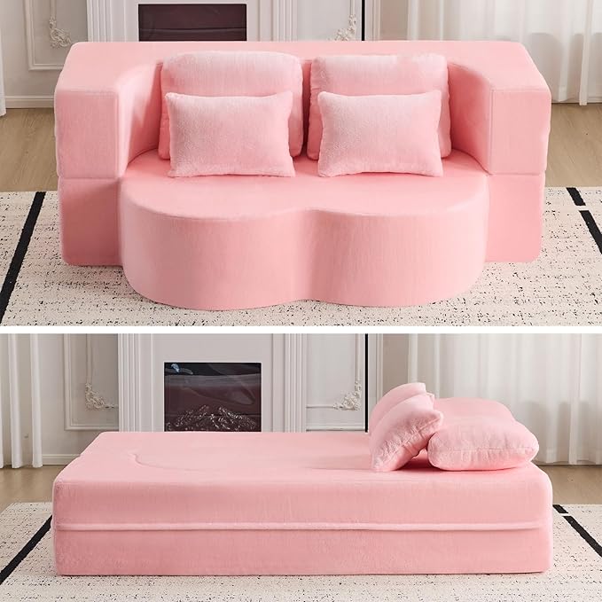 JOYBASE 78in Sofa Couch Convertible Oversized Cloud Loveseat Minimalist Sleeper Sofa Bed for Living Room Apartment Office No Assembly Required (Light Pink)