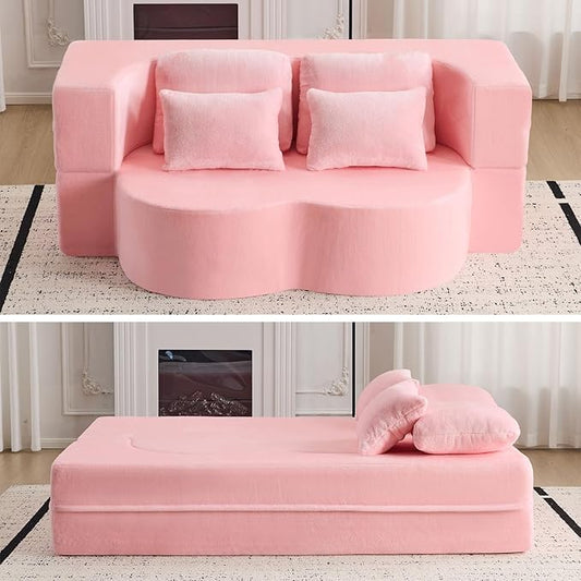 JOYBASE 78in Sofa Couch Convertible Oversized Cloud Loveseat Minimalist Sleeper Sofa Bed for Living Room Apartment Office No Assembly Required (Light Pink)