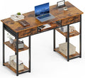 Sweetcrispy Desk with Fabric Drawers Computer Office 48 Inch Gaming Writing Study 4 Storage Shelves Table for Home Office Bedroom PC Desk Pure Brown