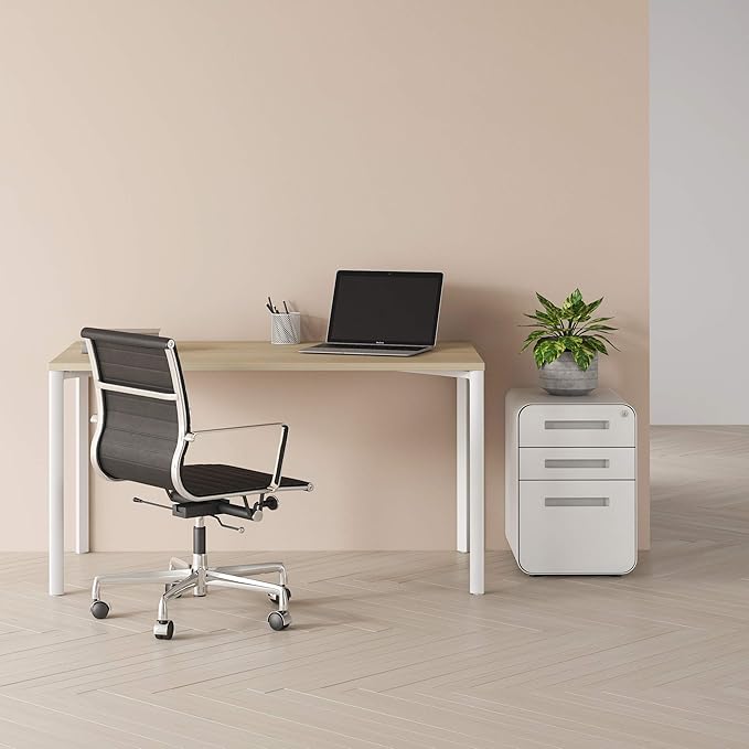 Laura Davidson Furniture Hudson Executive Desk Minimalist Commercial-Grade Computer Desk Writing Desk for Home Office Modern Desk (White Top with White Legs)