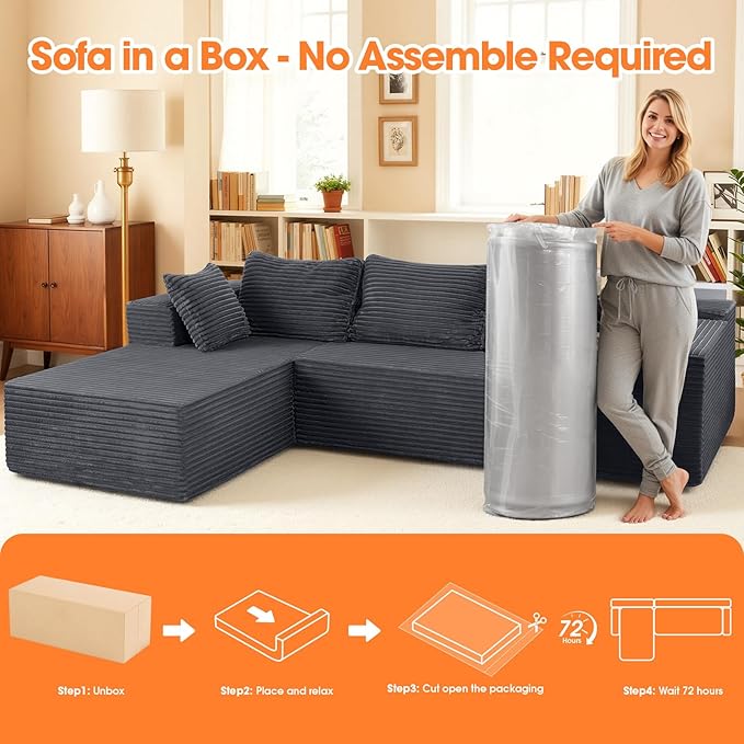 108” Modular Sectional Sofa Couches Oversized L-Shape Cloud Couch with Deep Seat Comfy Memory Foam Modern Boneless Couch for Living Room No Assembly Required