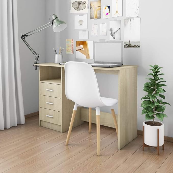 qiangxing Desk with Drawers Modern Desk with Drawers Simple Solid Wood Desk with Drawer for Office Home Basic Desk Small Desk with Drawers Desk with Drawe Sonoma Oak 43.3x19.7x29.9 Engineered Wood