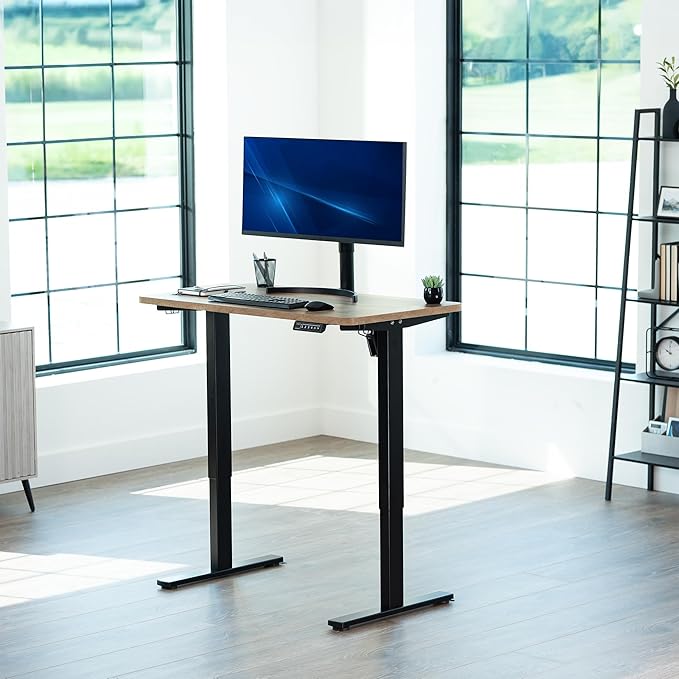 VIVO Electric 43 x 24 in Standing Desk Memory Height Adjustment 1B Series Holds 220 lbs One-Piece Reclaimed Wood Top Black Frame DESK-KIT-1B4P