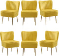 Velvet Accent Chairs Set of 6Modern Armless Living Room ChairsUpholstered Wingback Sliper Chair Single Sofa Chair with Golden LegsSmall Corner Chair for BedroomGuest RoomYellow