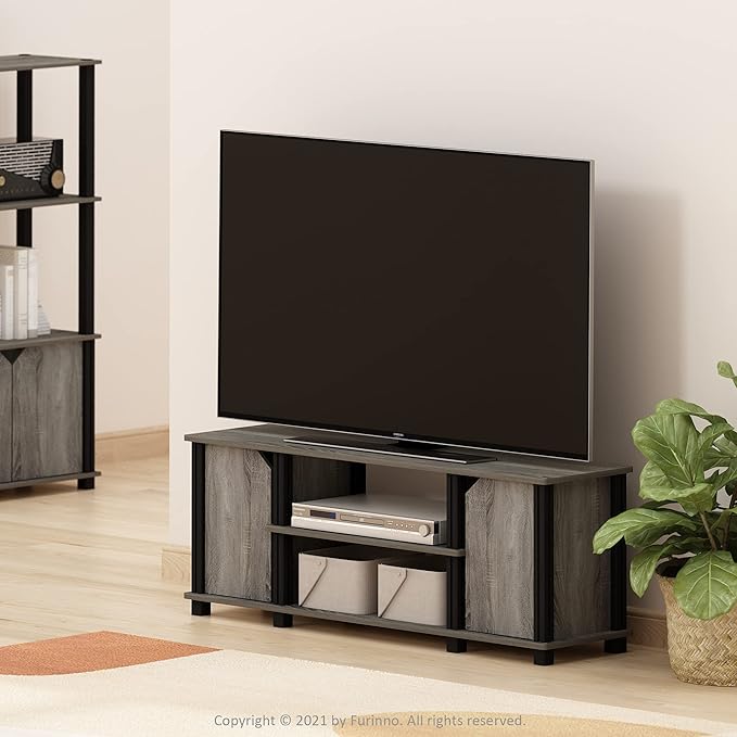 Furinno Brahms TV Stand Entertainment Center with Shelves and Storage for TV Size up to 45 Inch French Oak/Black