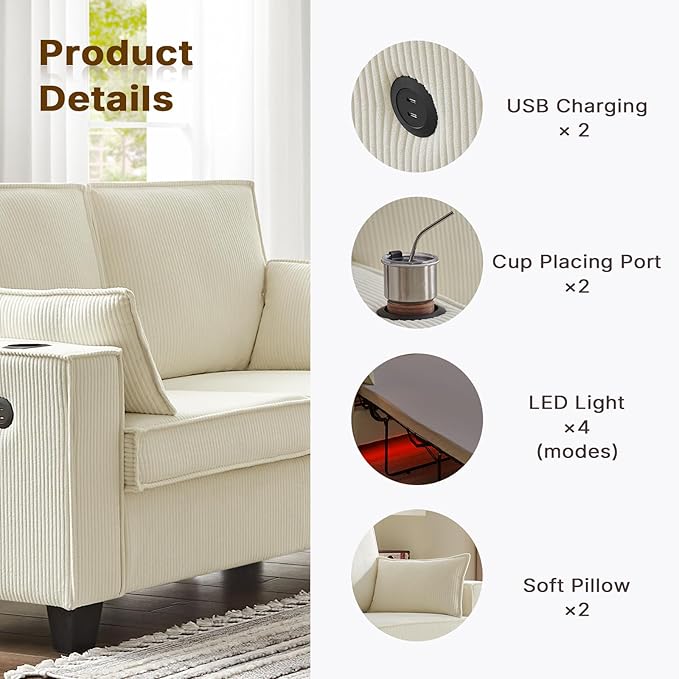 2-in-1 Pull Out Sofa Bed 88 Queen Size Sleeper Sofa Corduroy Convertible Loveseat Sleeper for Living Room Guest Room Apartment Home Office (Beige)