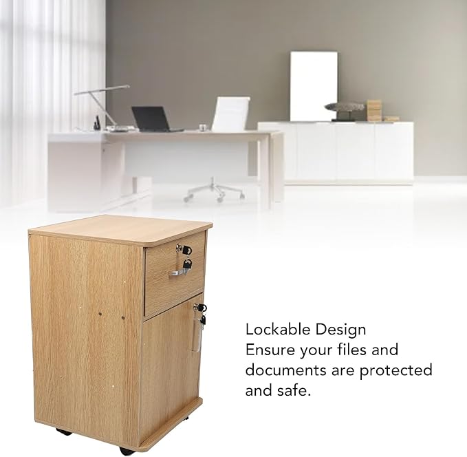 Under Desk Mobile File Cabinet Enhanced Safety Multiple Drawers Mobile File Cabinet for Home (Oak Color)