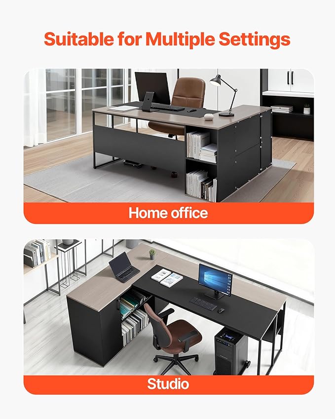 VEVOR 71 L-Shaped Executive Desk Large Computer Desk with Drawers File Storage Cabinet CPU Stand 350 LBS Load Capacity Corner Table Easy Assembly for Work Study