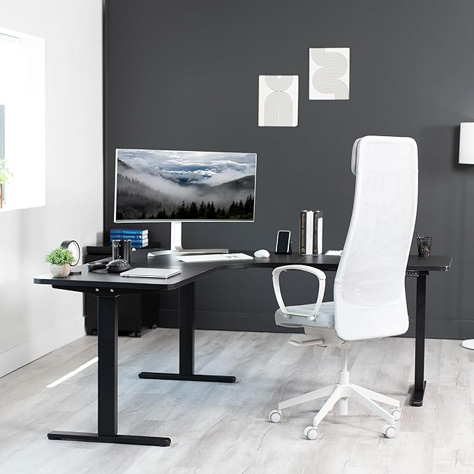 VIVO Electric Multi-Motor Height Adjustable Corner 3 Leg Standing Desk Frame Sit Stand Ergonomic L Frame with Push Button Controller Black DESK-V123EB
