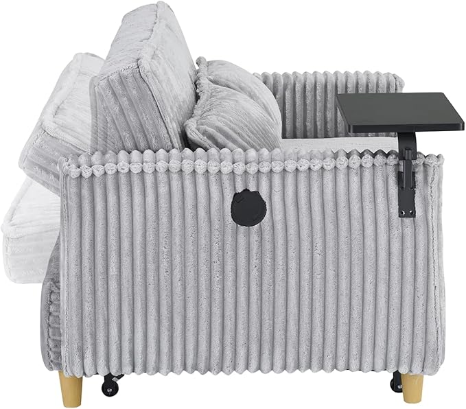 LUMISOL 3 in 1 Convertible Sleeper Sofa Bed 54 Loveseat Sofa with Pull Out Bed Corduroy Loveseat Futon Couch Bed with Side Table &amp USB Ports for Living Room Apartment Gray