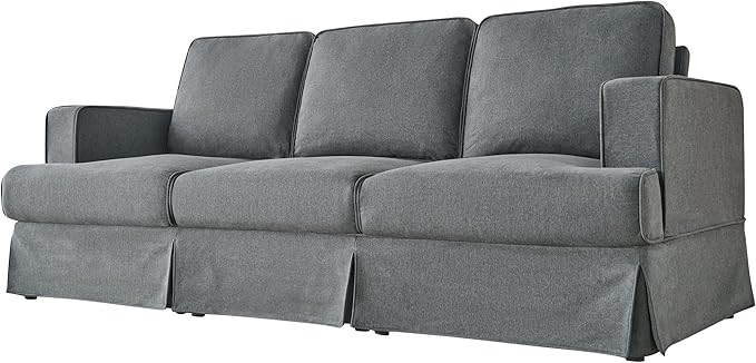 AMERLIFE Modern Sofa 89 inch Slipcovered Sofa 3 Seater Sofa Comfy Couch for Living Room Office Linen Grey Oversized Couch