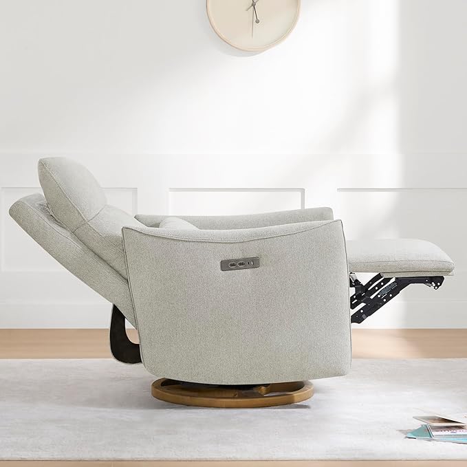 CHITA Swivel Rocker Recliner Chair Power Nursery Glider Recliner Nursery Rocking Chair with Adjustable Power Headrest FSC Certified Solid Wood Base Crockery (Gray)