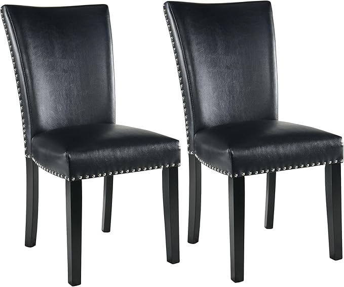 Parson Dining Chairs Set of 2 Nailhead Trim Contemporary Accent Chair for Dining Table Modern Upholstered PU Leather Chairs for Bedroom Vanity Living Room Kitchen