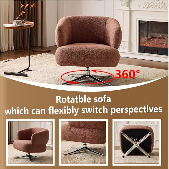 GDFStudio 360° Swivel Barrel Accent Chair Cuddle Style Single Sofa Lounge Chair for Living Room Bedroom Study Balcony or Reading Corner Red