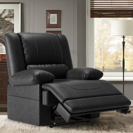 Large Dual Motor Power Lift Recliner Chair with Massage and Heat for Elderly People Infinite PositionUSB Ports and Remote ControlBreathable Leather (Black)