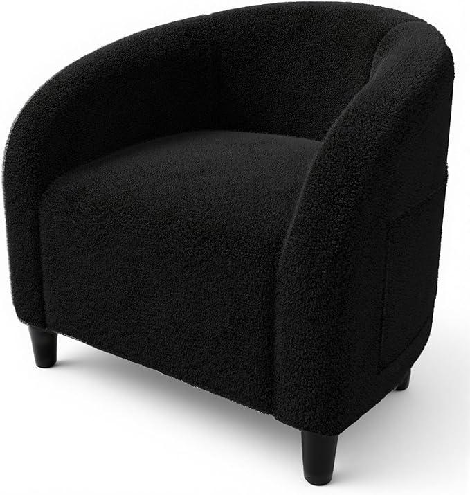 DEXSO Boucle Accent Chair Barrel Chair with Round Back &amp Cozy Boucle Fabric - Modern Armchair for Living Room Bedroom Office Waiting &amp Reception Areas-Black