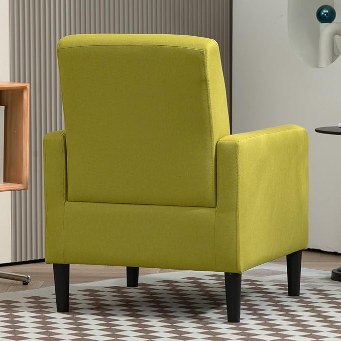 Minimalist Upholstered Armchair with Ergonomic Design Padded Seat &amp Curved Armrest Decorative Comfy Accent Chair Ideal for Living Room Bedroom Office Yellow Green
