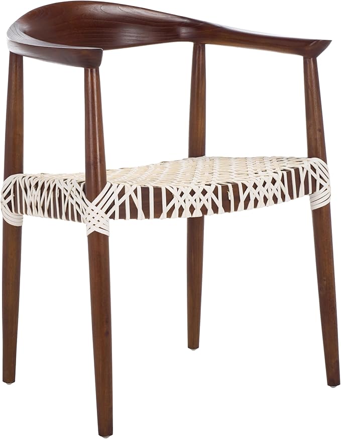 SAFAVIEH Home Collection Bandelier White Leather/Brown Solid Wood Arm Chair (Fully Assembled)