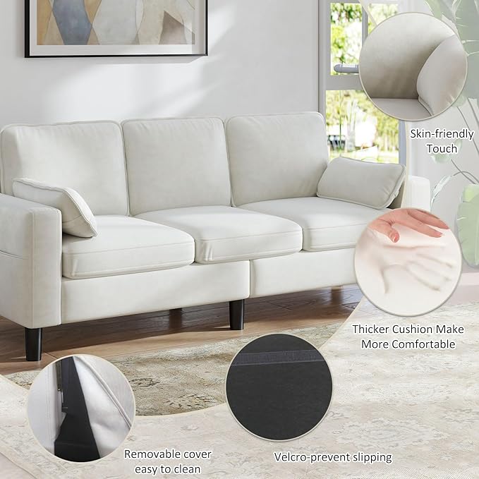 Kinfant Accent Living Room Chair - Modern Upholstered Armchair Reading Side Chair Single Sofa for Bedroom Apartment Studio Office Waiting Room (White 3-Seater)