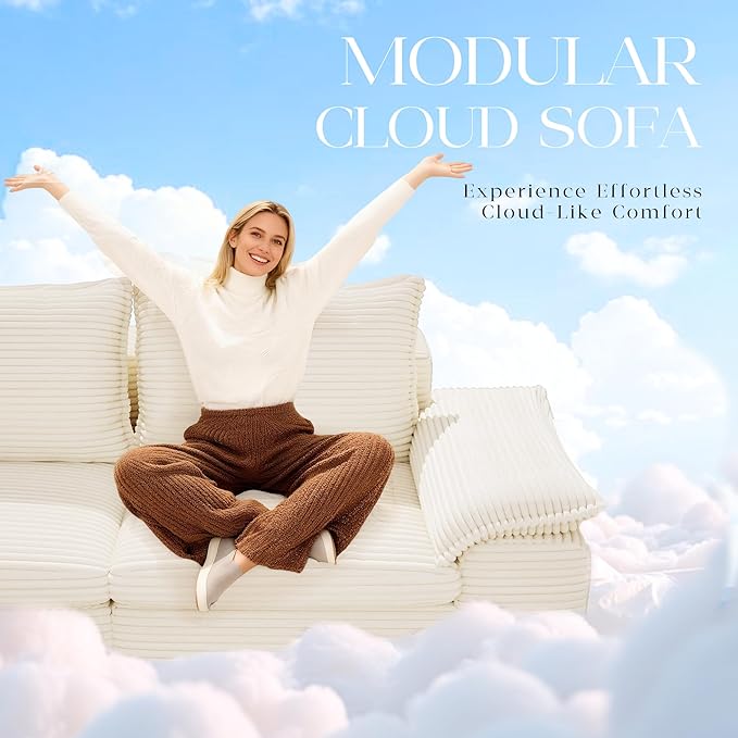 104 Cloud Sectional Couch Boneless Couches for Living Room L Shaped Couch with Ottoman Modular Sectional Sofa with Deep Seat Modern Boneless Sofa for Living Room No Assembly (Beige L-Shaped)