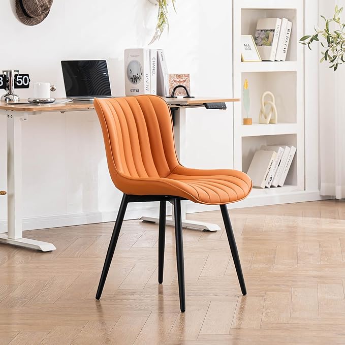 YOUNUOKE Dining Chairs Set of 2 Camel Mid Century Modern Kitchen Chairs Armless Faux Leather Upholstered Dinner Side Chair with Back for Guest Reception Living Room Matte Orange