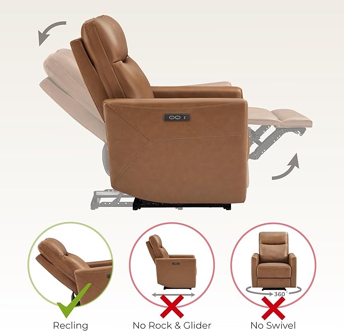 CHITA Genuine Leather Power Recliner Chair for Adults Electric Wall Hugger Recliner for Small Spaces Modern Living Room and RV Recliner Chair with Adjustable Power Headrest &amp Charging Ports Bro