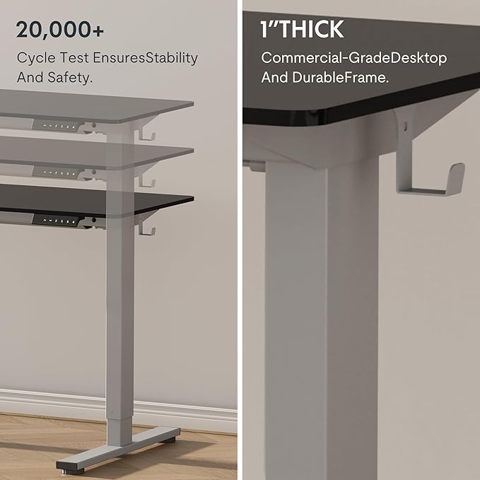 FLEXISPOT EN1 One-Piece Adjustable 60 x 24 Inches Stand Up Desk Workstation Electric Standing Desk with Seamless Desktop (Silver Frame + 60 inches Black Top 2 Packages)
