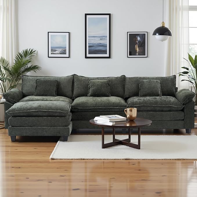 Gexpusm Modular Sectional Sofa108 L Shaped Modular Cloud Couch Sectional with Deep SeatSofas with ChaiseCouches with Ottoman for Living Room BedroomChenille Oversized Sleeper Sofa (Green)