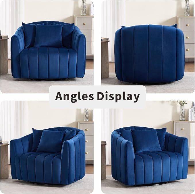 Mlmh &amp Kngwa 40.35 W Swivel Accent Chairs Oversized 360 Degree Swivel Barrel Chair with 3 Pillows Velvet Armchair for Living Room Bedroom Navy