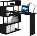 Furinno Classic Desk 40 Wide L-Shape Gaming Desk Computer Desk Writing Desk with 5-Tier S-Shaped Side Shelves for Home Office Study Room Dorm Bedroom Americano