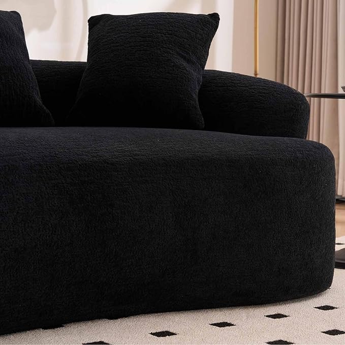 65” Black Curved Couch&amp Loveseat Sofa with 3 Pillows Compression Couch with Round Armrest Suitable for Small Space Bedroom Living Room Memory Foam Chenille No Assembly (Black)
