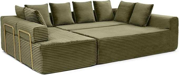 145 inch Modern Sectional Couch for Living Room Oversized Cloud Boneless Couch with Freely Movable Armrest and Fixed-Shape Frame Green Modular Sofa U Shape Couches | No Assembly Required Free Combi