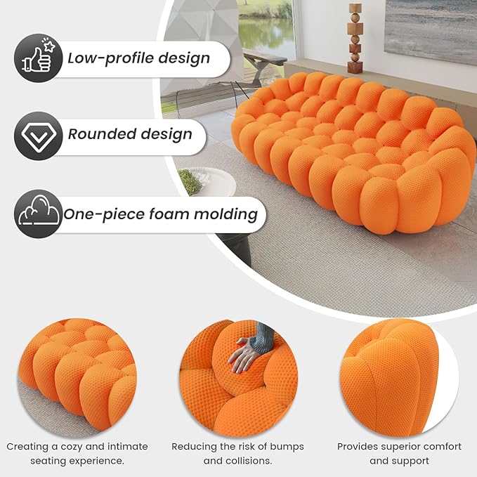 WJShome 79.5 Comfy Small Loveseat Sofa and 42.5 Foot Rest Ottomans Chair for Small Spaces Modern Sponge Floor Lazy Sofas Couch for Bedroom Living Room No Assembly Deep Seat Couches Orange