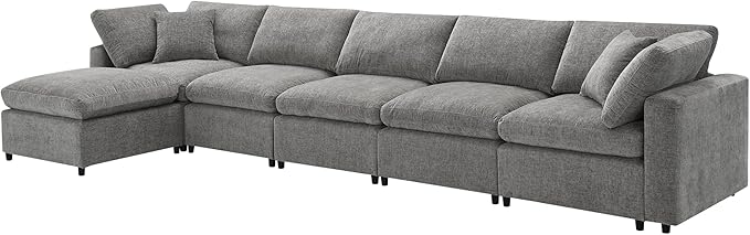 130-Inch Sectional Modular Cloud Sofa Couch Oversized 6 Seat Upholstered Chenille U Shaped Sofa Couches with Movable Ottoman 2 Throw Pillows for Living RoomOffice