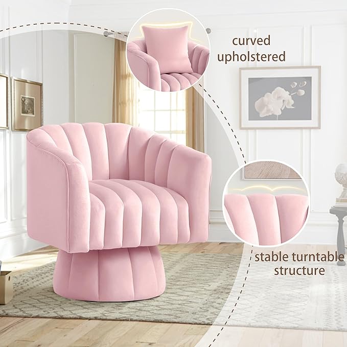YSICK Swivel Accent Chair360°Swivel Barrel Chairs Mid-Century Chair with Wide Upholstered Modern Velvet Fabric Round Armchair for Living Room Lounge Bedroom
