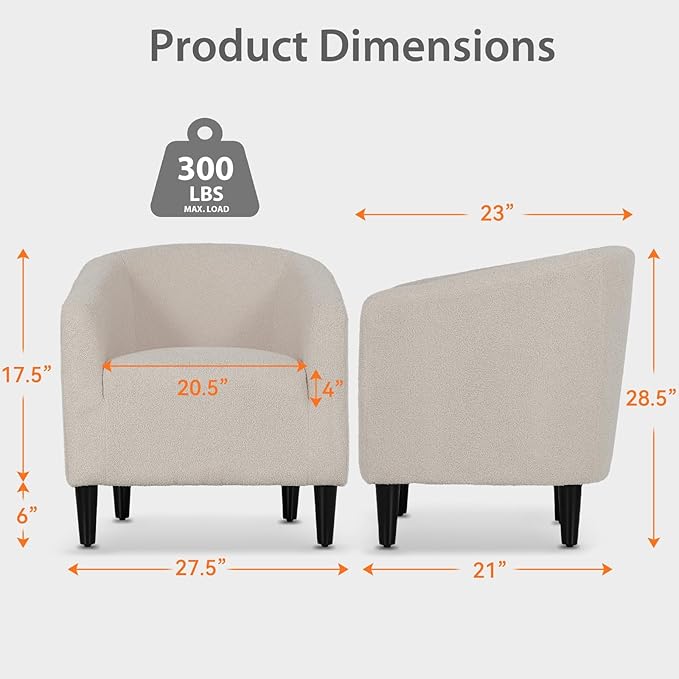Modern Accent Chair Upholstered Barrel Armchair Single Sofa Lounge Chair with Wood Legs Comfortable Lounge Chair for Living Room Bedroom Office Small Spaces Light Gray