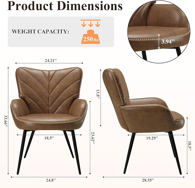 Mid-Century Modern Faux Leather Accent Chair for Living Room Upholstered Armchair with Curved Ergonomic Back High-Density Cushion &amp Metal Legs Lounge Chair for Bedroom/Reading Corner