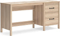 Benjara Bette Home Office Desk 60 Inch Rectangular Top w Side Cabinet Oak Brown and Black