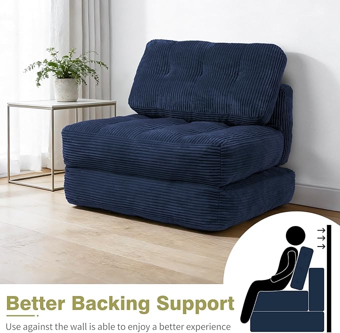Art3d Folding Sofa Bed Convertible Sleeper Sofa Bed with Pilow &amp Back Support 3 in 1 Long Futon Boneless Couch Comfy Floor Couch for Living Room Bedroom Navy Blue