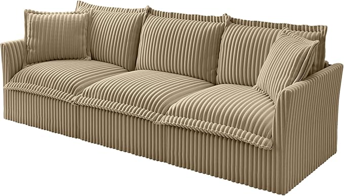 120 Slipcovered Modular Cloud Sectional Sofa Deep Seat Corduroy U Shaped Couch with Removable Covers 3-Seater Sofa for Living Room (Light Camel) | Slipcovered