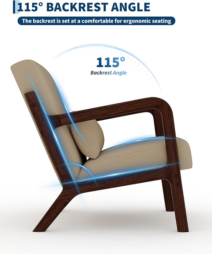 GarveeHome Mid-Century Accent Chair Cozy Corduroy Reading and Lounge Armchair with Lumbar Pillow Modern Wood Frame for Living Room Bedroom Office Brown