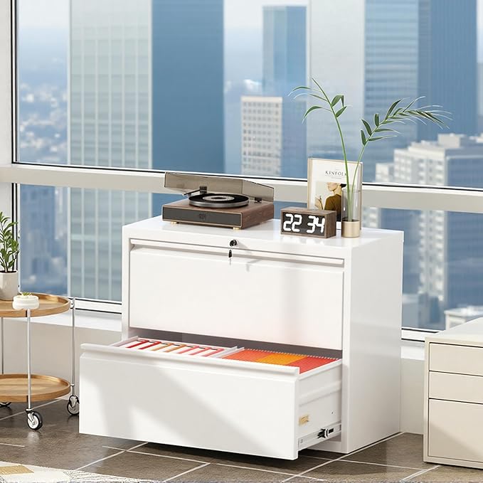 Superday Lateral File Cabinet 2 Drawer Metal File Cabinet with Lock White Filing Cabinets for Home Office Locking Filing Cabinets Hanging Files Letter/Legal/F4/A4