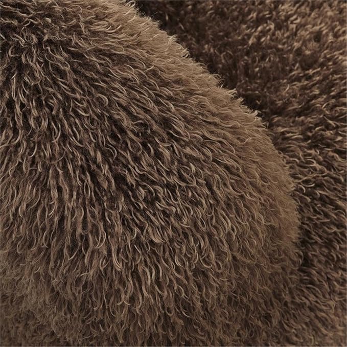 MAKLAINE Contemporary Faux Fur Upholstered Accent Chair Brown Shaggy Fabric Rounded Low-Profile Armless Design Sled Base with Non-Marking Foot Caps Living Room or Bedroom Seating