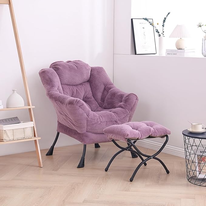 LITA Lazy Chair with Ottoman Modern Accent Leisure Upholstered Sofa Chair Lounge Reading Chair with Armrests and a Side Pocket for Living Room Bedroom &amp Small Space
